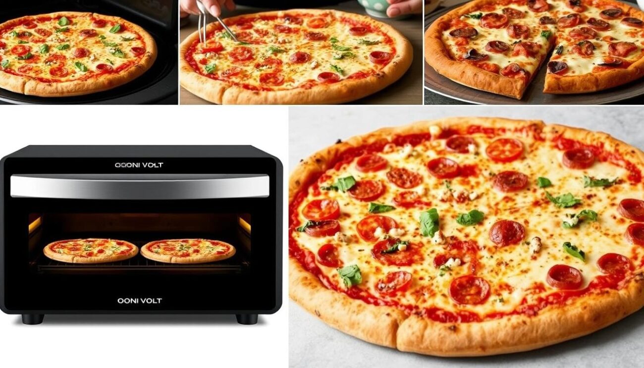 Collage af pizzaer bagt i Ooni Volt pizzaovn, der viser de professionelle resultater man kan opnå med den bedste elektriske pizzaovn